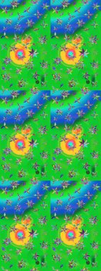 Raster hisseleri. Suluboya, elle çizilmiş. Eskiz arkaplan modeli. Çiçekler yeşil ve mavi üzerine.