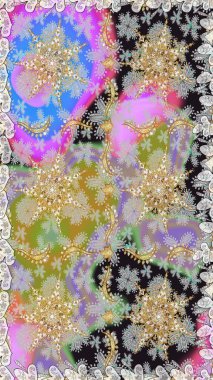 Gri ve nötr renklerde altın desenli altın elementler. Raster illüstrasyonu. Tekrarlayan elementlerle soyut arkaplan oluşturun. Kusursuz, klasik altın desen..