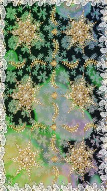 Altın rengi, kusursuz çizim. Senin tasarımın için, duvar kağıdı. Raster geometrik arka plan. Gri ve nötr renklerde altın desenli altın çiçekli elementler.