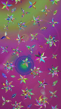 Düz Çiçek Elementleri Tasarımı. Renkli Bahar Teması eskiz kalıbı. Çiçek desenli eskiz, yaz çiçekleri. Mor ve yeşil renkte çiçekler.