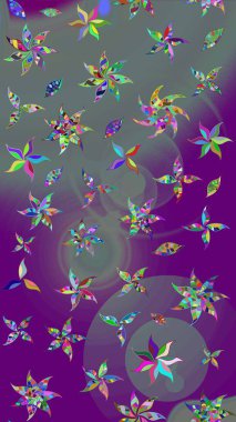 Raster illüstrasyonu. El çizimi çiçekli soyut çizim kalıbı. Mor ve nötr renkte çiçekler.