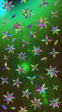 Düz Çiçek Elementleri Tasarım Raster illüstrasyonu. Yeşil ve gri renkli çiçekler. Renkli Bahar Teması çizim kalıbı. Çiçekli çiçek deseni, suluboya..