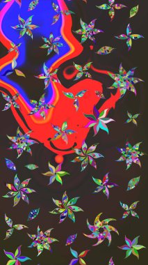 Raster. Gri ve kahverengi renkli güzel çiçekli çizim deseni, suluboya çiçek deseni, duvar kağıdı, kart veya kumaş için fayanslı..