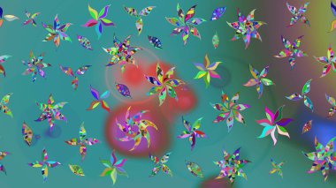 Raster. Yeşil ve mavi renkli güzel çiçekli çizim deseni, suluboya çiçek deseni, duvar kağıdı, kart veya kumaş için fayanslı..