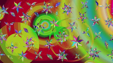 Düz Çiçek Elementleri Tasarımı. Yeşil ve kırmızı renkte çiçekler. Renkli Bahar Teması eskiz kalıbı. Sevimli çiçek raster deseni.