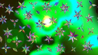 Klasik taslak çizimi. Çiçek yeşili ve mavi çizim deseni. Raster çiçek izi..