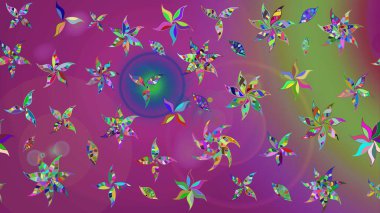 Çiçek. Taslak dekoratif arka plan, çiçek mandala. Raster illüstrasyonu. Mor ve yeşil renklerde.