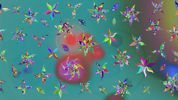 Raster. Yeşil ve mavi renkli güzel çiçekli çizim deseni, suluboya çiçek deseni, duvar kağıdı, kart veya kumaş için fayanslı..