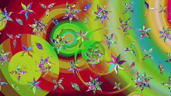 Düz Çiçek Elementleri Tasarımı. Yeşil ve kırmızı renkte çiçekler. Renkli Bahar Teması eskiz kalıbı. Sevimli çiçek raster deseni.