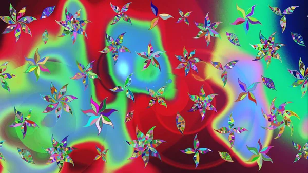 Eskiz arkaplan modeli. Yeşil ve mavi renkli yapraklı yabani çiçekler. Raster illüstrasyonu. Suluboya, elle çizilmiş.