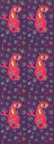 Renkli Bahar Teması eskiz kalıbı. Raster illüstrasyonu. Düz Çiçek Elementleri Tasarımı. Güzel kumaş deseni. Zentangle soyut çiçekleri. Çiçek tozu..