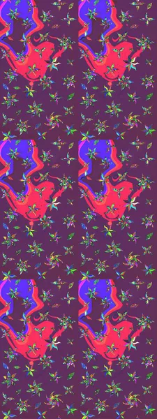 Raster çiçek desenli çiçek deseni, yapraklar, dekoratif elementler, sıçrama, lekeler, el çizimi kontur çizgileri ve Doodle çizim stili, grafik raster çizim çizimi.