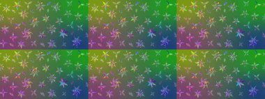 Raster illüstrasyonu. Yeşil ve mavi renklerde. Raster illüstrasyonundaki çiçek desenli çizim. Güzel kumaş deseni.