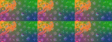 Yeşil ve mavi renkte çiçekler. Küçük çiçekte sevimli çiçek deseni var..