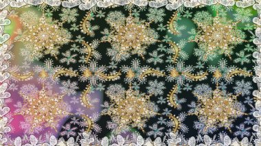 Gri ve nötr renklerde desen. Kına dövmeli süs çiçekleri, altın çıkartmalar, mehndi ve yoga tasarımı, kartlar ve parmak izleri. Raster altın mehndi kusursuz desen.