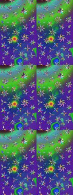 Raster illüstrasyonu. Yumuşak, yaz çiçekleri yeşil ve mavi renklerde. Raster çiçek desenli ve çiçekli..