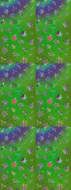 Eskiz arkaplan modeli. Yeşil ve mor üzerine çiçekler. Suluboya, elle çizilmiş. Raster stoku.