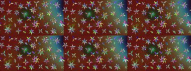 Sevimli çiçek raster deseni. Modaya uygun kumaş deseni. Renkli Yaz Temalı eskiz kalıbı. Düz Çiçek Elementleri Tasarımı.