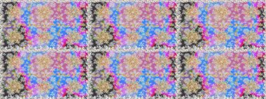 Kına dövmeli süs çiçekleri, altın çıkartmalar, mehndi ve yoga tasarımı, kartlar ve parmak izleri. Raster Golden Mehndi kusursuz desen. Tarafsız renklerde desen.