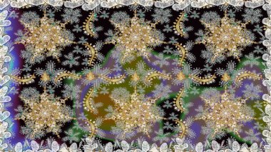 Sembol bayramı, yeni yıl kutlamaları, altın desenler. Noel altın kar tanesi kusursuz desen. Kış kar dokusu duvar kağıdı. Gri renkli altın kar taneleri.