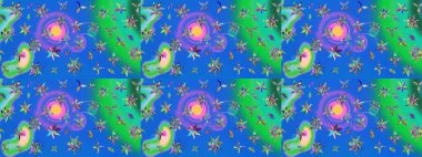 Raster çiçek desenli çiçek deseni, yapraklar, dekoratif elementler, sıçrama, lekeler, el çizimi kontur çizgileri ve Doodle çizim stili, grafik raster çizim çizimi.