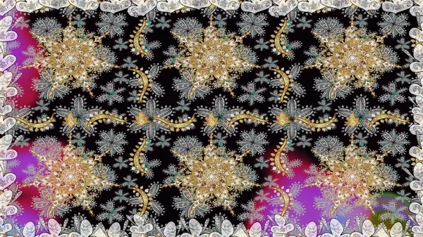 Geleneksel oryantasyon süsü. Kusursuz klasik raster altın desenli. Klasik klasik klasik arka plan. Gri renklerde, altın elementlerle kusursuz desen.