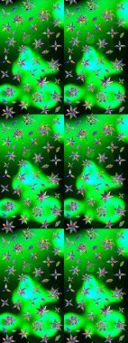 Raster illüstrasyonundaki çiçek desenli çizim. Yeşil ve mavi renkte çiçekler.