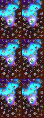 Karalama çiçekleri çizim kalıbı. Sanat ilham verici ve mavi tarzı çiçekler ve arkasında izler bırakıyor. Raster deseni. Kahverengi ve mavi el çizimi desen.