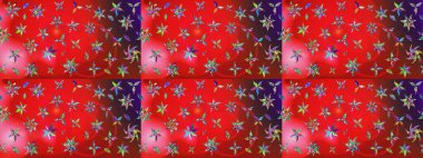 Düz Çiçek Elementleri Tasarımı. Renkli Yaz Temalı eskiz kalıbı. Sevimli çiçek raster deseni. Kırmızı ve pembe renkte çiçekler.