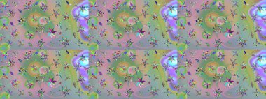 Raster illüstrasyonu. Tarafsız ve yeşil renklerde bahar çiçekleri. Yaprak ve çiçeklerin suluboya resmi, tarafsız ve yeşil renkler üzerine eskiz deseni.