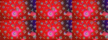 Raster Illustrasyon 'daki Çiçek Deseni' nin son moda çizimi. Düz Çiçek Elementleri Tasarımı. Renkli Yaz Temalı eskiz kalıbı. Kırmızı ve pembe renkte çiçekler.