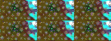 Çiçekli karalama şeklinde Raster çiçek deseni. Nazik, narin çiçek arkaplanı. Yeşil ve kahverengi renkte çiçekler.