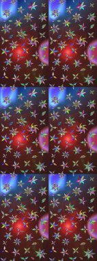 Çizim kalıbı. Renkli süs kenarı. Çiçek duvar kağıdı. Hint süsü. Raster illüstrasyonu. Kahverengi ve mor renklerde.