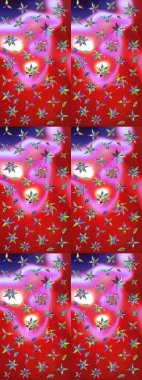 Raster Illustrasyon 'daki Çiçek Deseni' nin son moda çizimi. Kırmızı ve pembe renkte çiçekler. Renkli Yaz Temalı eskiz kalıbı. Düz Çiçek Elementleri Tasarımı.