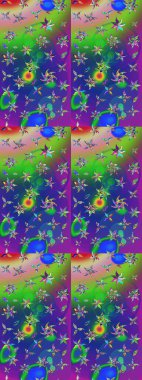 Mavi ve yeşil renkli şirin çiçek desenleri. Raster Modaya uygun kumaş deseni. Renkli Bahar Teması eskiz kalıbı. Düz Çiçek Elementleri Tasarımı.