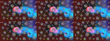 Çiçeksel fantezi tasarımı ve parlak bir arka plan çizimi. Renkli Bahar Teması eskiz kalıbı. Düz Çiçek Elementleri Tasarımı.