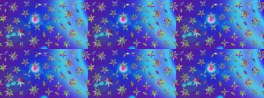 Raster illüstrasyonundaki çiçek desenli çizim. Mavi ve mor renkte çiçekler.