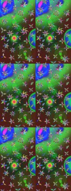 Çiçekli karalama şeklinde Raster çiçek deseni. Nazik, narin çiçek arkaplanı. Yeşil ve kahverengi renkte çiçekler.