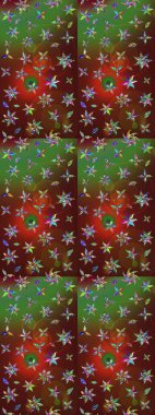 Üzerinde gelincikler ve vadi zambakları olan renkli çiçek desenli nakış deseni. Tekstil tasarımı için geleneksel Raster çiçek buketi.