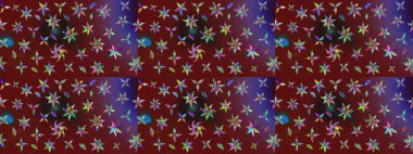 Raster illüstrasyonundaki çiçek desenli çizim. Kırmızı ve kahverengi renkte çiçekler. Renkli Bahar Teması eskiz kalıbı. Düz Çiçek Elementleri Tasarımı.