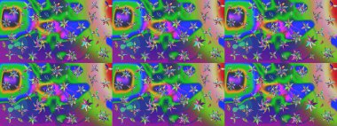 Sevimli çiçek raster deseni. Yeşil ve mavi renkte çiçekler. Renkli Bahar Teması eskiz kalıbı. Düz Çiçek Elementleri Tasarımı.