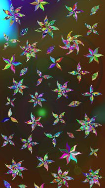 Raster Floral Illustration, Asyalı tekstil. Kahverengi ve gri renkte etnik çiçeklerle süslenmiş zarif bir eskiz..