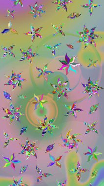 Eskiz geçmişi. Kumaş, tekstil, duvar kağıdı baskısı için. Eski usul. Raster illüstrasyonu. Renkli desenli eskiz deseni, nötr ve yeşil çiçekler ve dekoratif elementler.