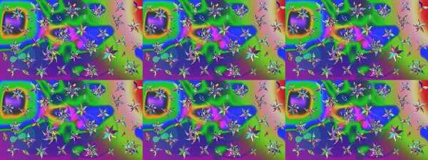 Sevimli çiçek raster deseni. Yeşil ve mavi renkte çiçekler. Renkli Bahar Teması eskiz kalıbı. Düz Çiçek Elementleri Tasarımı.