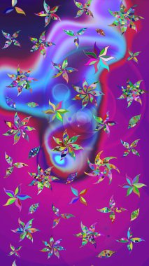 Mor ve mor renkli çiçekler suluboya stilinde. Raster illüstrasyonunda çiçek deseni çizimi.