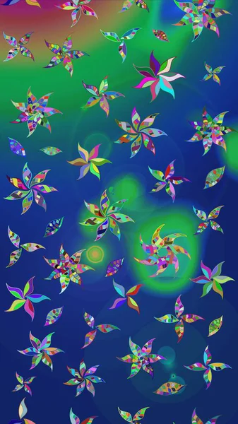 Raster deseni. Raster illüstrasyonu. Soyut çiçek çizim kalıbı arka planı. Küçük çiçekteki sevimli çiçek deseni. Mavi ve yeşil renklerde.