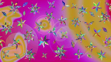 Raster - stok. Yapraklı çiçekler ve morumsu çiçekli papatya çayı ve sarı renkler. Taslak arkaplan deseni.