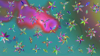 Arkaplan dokusu, duvar kağıdı, yeşil ve mavi renkli çiçek teması. Kabile sanatı boho baskısı, klasik çiçek arkaplanı. Soyut etnik raster çizim kalıbı.