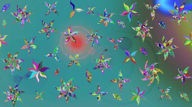 Düz Çiçek Elementleri Tasarımı. Eskiz klasiği. Renkli Bahar Teması eskiz kalıbı. Raster Şirin kumaş deseni.