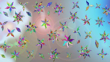 Nazik, narin çiçek arkaplanı. Çiçekli karalama şeklinde Raster çiçek deseni. Mavi ve gri renkte çiçekler.